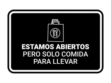 Signs ByLITA Classic Framed Estamos abiertos pero solo comida para llevar Door or Wall Sign
